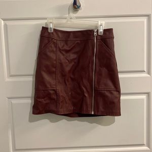 Red leather Zip up mini skirt